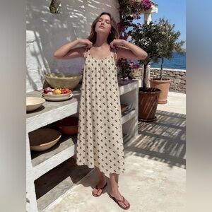 Chic Cream Brown Bow Midi Dress New Comfy Cozy Everyday Wear Boutique